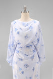 Light Blue Chiffon Flutter Sleeves Round Neck Long Mother of the Bride Dress