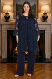 Navy Floral Appliqued Plus Size Round Neck Mother of the Bride Jumpsuit