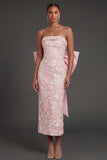 Pink Floral Sheath Appliqued Long Formal Dress with Slit
