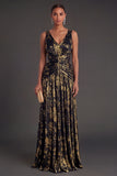 Dusty Rose A Line Ruched V Neck Maxi Wedding Guest Dress