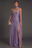 Dusty Sage Sheath Ruched Sweetheart Maxi Wedding Guest Dress with Slit