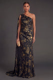 Navy Mermaid One Shoulder Ruched Long Formal Dress