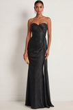 Black Mermaid Sweetheart Ruched Backless Maxi Formal Dress