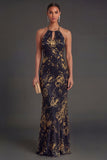 Sky Blue Halter Neck Mermaid Sleeveless Maxi Formal Dress