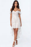 White Corset A Line Off the Shoulder High Low Engagement Dress