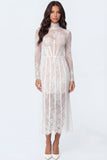 Floral White Corset Sheath High Neck Lace Long Engagement Dress