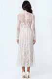 Floral White Corset Sheath High Neck Lace Long Engagement Dress