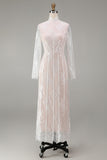Floral White Corset Sheath High Neck Lace Long Engagement Dress