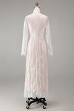 Floral White Corset Sheath High Neck Lace Long Engagement Dress