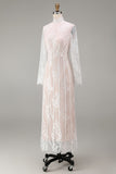 Floral White Corset Sheath High Neck Lace Long Engagement Dress