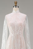 Floral White Corset Sheath High Neck Lace Long Engagement Dress