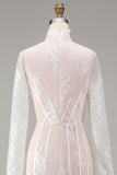 Floral White Corset Sheath High Neck Lace Long Engagement Dress