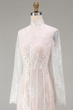 Floral White Corset Sheath High Neck Lace Long Engagement Dress