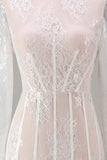 Floral White Corset Sheath High Neck Lace Long Engagement Dress