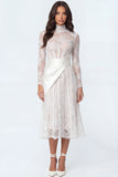 Floral White Corset High Neck Midi Lace Engagement Dress
