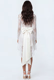 White Corset Lace High Low Engagement Dress with Bow