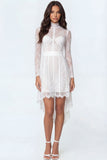 White Corset Lace High Low Engagement Dress with Bow