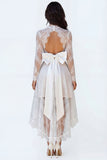 White Corset Lace Embroidered High Low Bowed Bridal Shower Dress