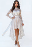 White Corset Lace Embroidered High Low Bowed Bridal Shower Dress