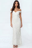 White Mermaid Off the Shoulder Sparkly Beaded Appliqued Wedding Reception Dress