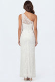 Mermaid White Floral One Shoulder Appliqued Long Bridal Shower Dress