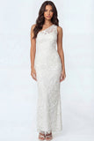Mermaid White Floral One Shoulder Appliqued Long Bridal Shower Dress