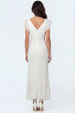Mermaid White V Neck Appliqued Floral Long Bridal Shower Dress