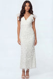 Mermaid White V Neck Appliqued Floral Long Bridal Shower Dress