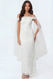Sheath White Off the Shoulder Lace Appliqued Long Bridal Shower Dress