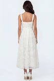 A Line Floral White Thick Straps Appliqued Long Engagement Dress
