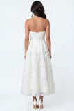 White Floral A Line Strapless Long Bridal Shower Dress