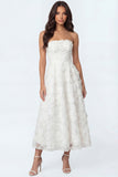 White Floral A Line Strapless Long Bridal Shower Dress