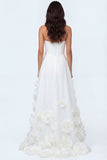 White High Low A Line Strapless Bridal Shower Dress with 3D Flower