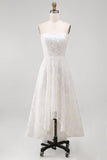 White Floral Strapless Appliqued High Low Bridal Shower Dress