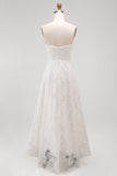 White Floral Strapless Appliqued High Low Bridal Shower Dress