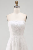White Floral Strapless Appliqued High Low Bridal Shower Dress