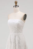 White Floral Strapless Appliqued High Low Bridal Shower Dress