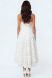 White Floral Strapless Appliqued High Low Bridal Shower Dress
