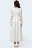 White Floral Appliqued V Neck Long Bridal Shower Dress
