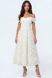 White A Line Off the Shoulder Backless Long Bridal Shower Dress with 3D Flower