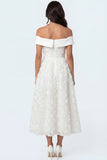 White Floral A Line Appliqued Off the Shoulder Long Engagement Dress