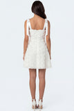 White A Line Floral Thick Straps Short Engagement Dress with Bow