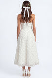 Halter Neck White Floral A Line Backless Long Bridal Shower Dress