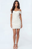 Floral White Cold Shoulder Bodycon Short Bridal Shower Dress