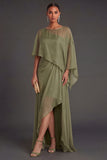 Dusty Sage Sheath Off the Shoulder A Line Long Formal Dress with Cape