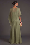 Dusty Sage Sheath Off the Shoulder A Line Long Formal Dress with Cape