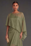 Dusty Sage Sheath Off the Shoulder A Line Long Formal Dress with Cape