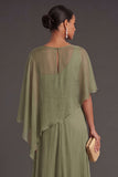 Dusty Sage Sheath Off the Shoulder A Line Long Formal Dress with Cape
