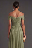 Dusty Sage Sheath Off the Shoulder A Line Long Formal Dress with Cape