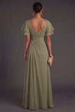 Dusty Sage Sheath V Neck Ruched Long Formal Dress